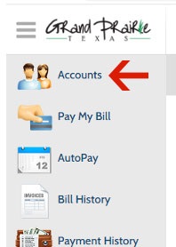Water payment menu with arrow pointing to 