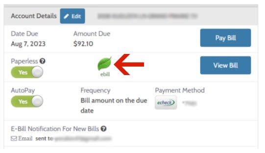 Screenshot with confirmation that paperless billing has been enabled