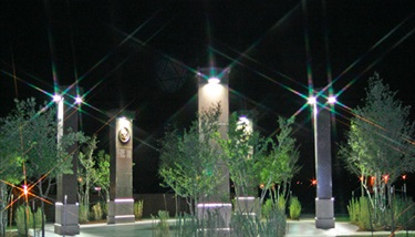 Veterans Memorial - The Veterans Memorial located at 925 Conover Drive, behind the Senior Citizens Center and the Main Library, consists of five granite-clad columns that represent each branch of the U.S. military. The columns are engraved with the names, rank and date of death of the 51 Grand Prairie veterans lost during military service. Construction began in October of 2004 with the final inspection being completed May 6, 2005.