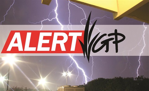 Lightning storm with the Alert GP logo