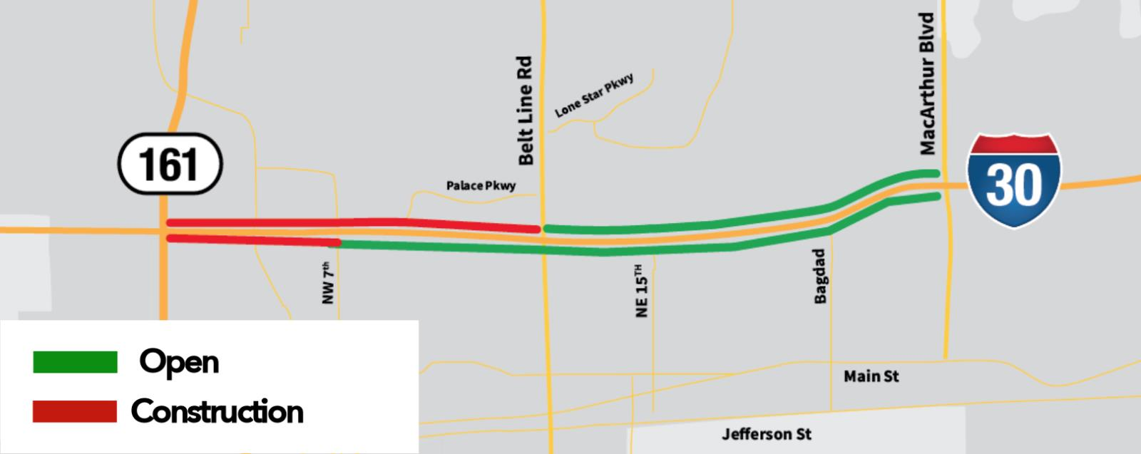 Map of I-30 Frontage roads