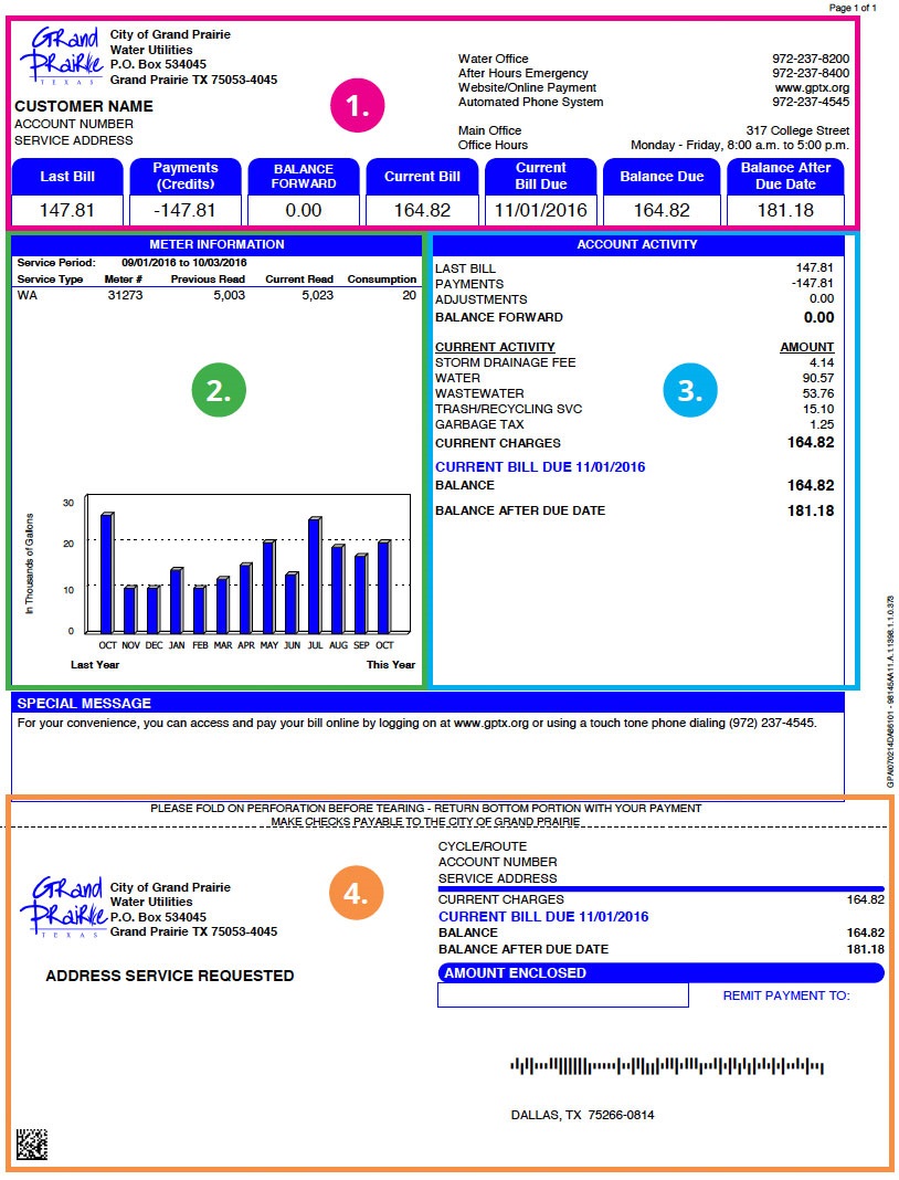 Example of Water Bill for Residential Customers