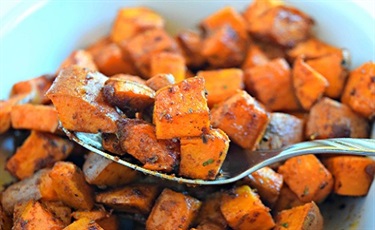 Roasted sweet potatoes with pickled baby red beets