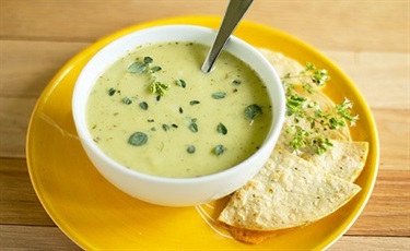 Chilled Hatch Chile-Cucumber Soup and Roasted Yellow Corn