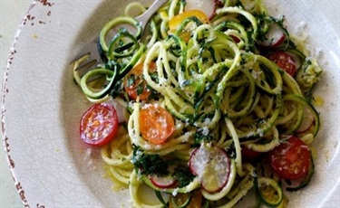Zucchini, Yellow Squash and Cucumber Noodles with Spicy Sesame-Ginger Vinaigrette