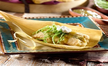 Tamale Company Cheese and Jalapeño Tamales, Hatch Chile, Cucumber and Tomato Salad