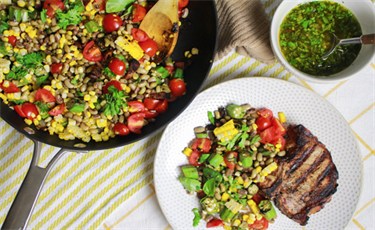 Purple Hull and Cremer Pea Salad with Yellow Squash, Zucchini, Tomatoes, Grilled Okra and Onions