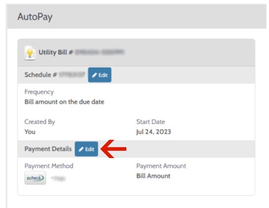 Screenshot of AutoPay screen with edit button for 