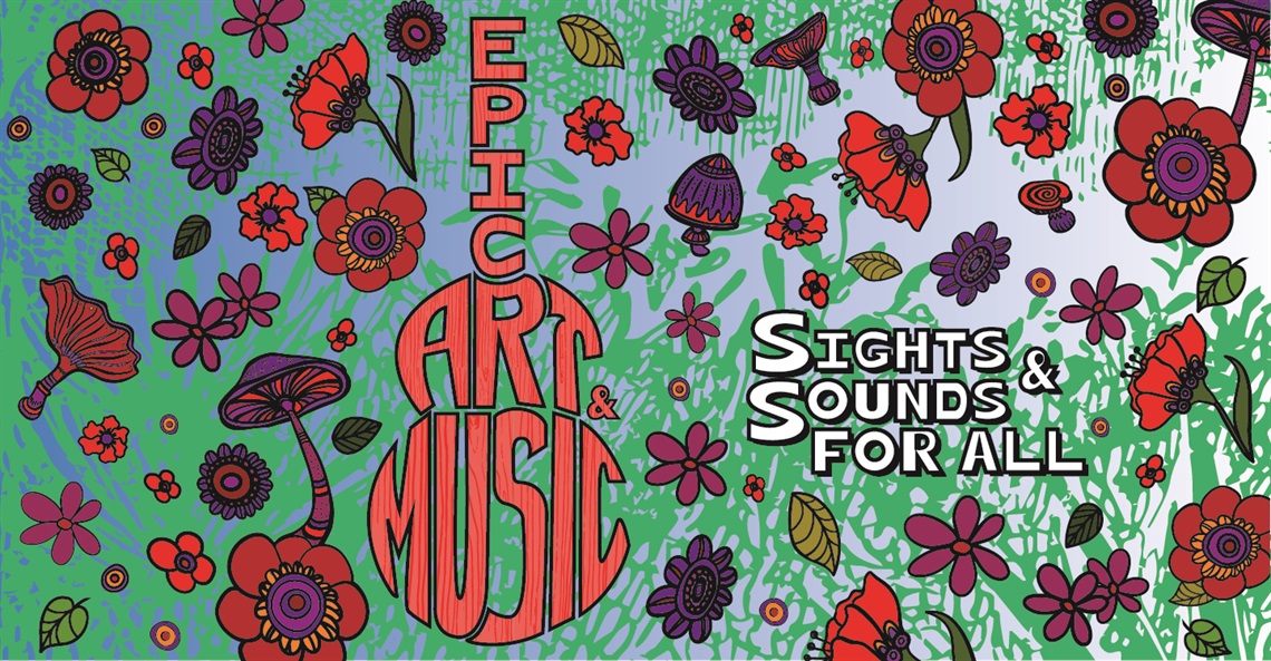 Epic Art and Music festival artwork design with red flowers