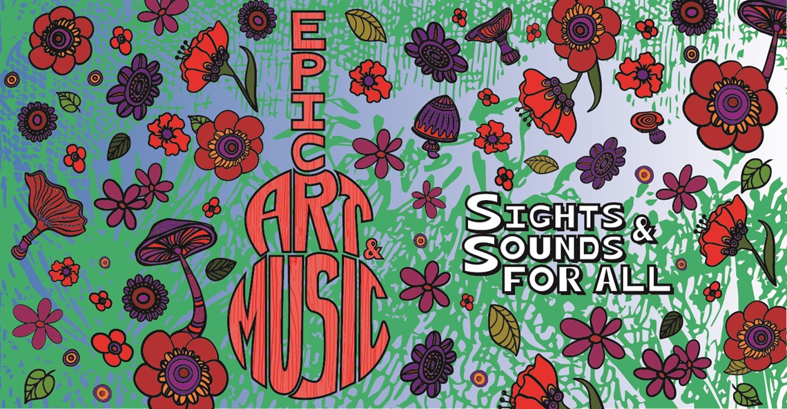 Epic Art and Music festival artwork design with red flowers