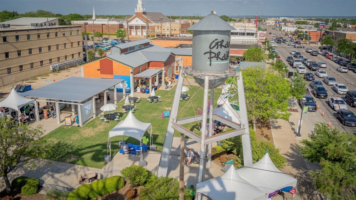 aerial view of Grand Prairie Farmers Market