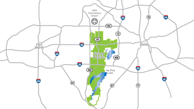 Map of Grand Prairie and DFW