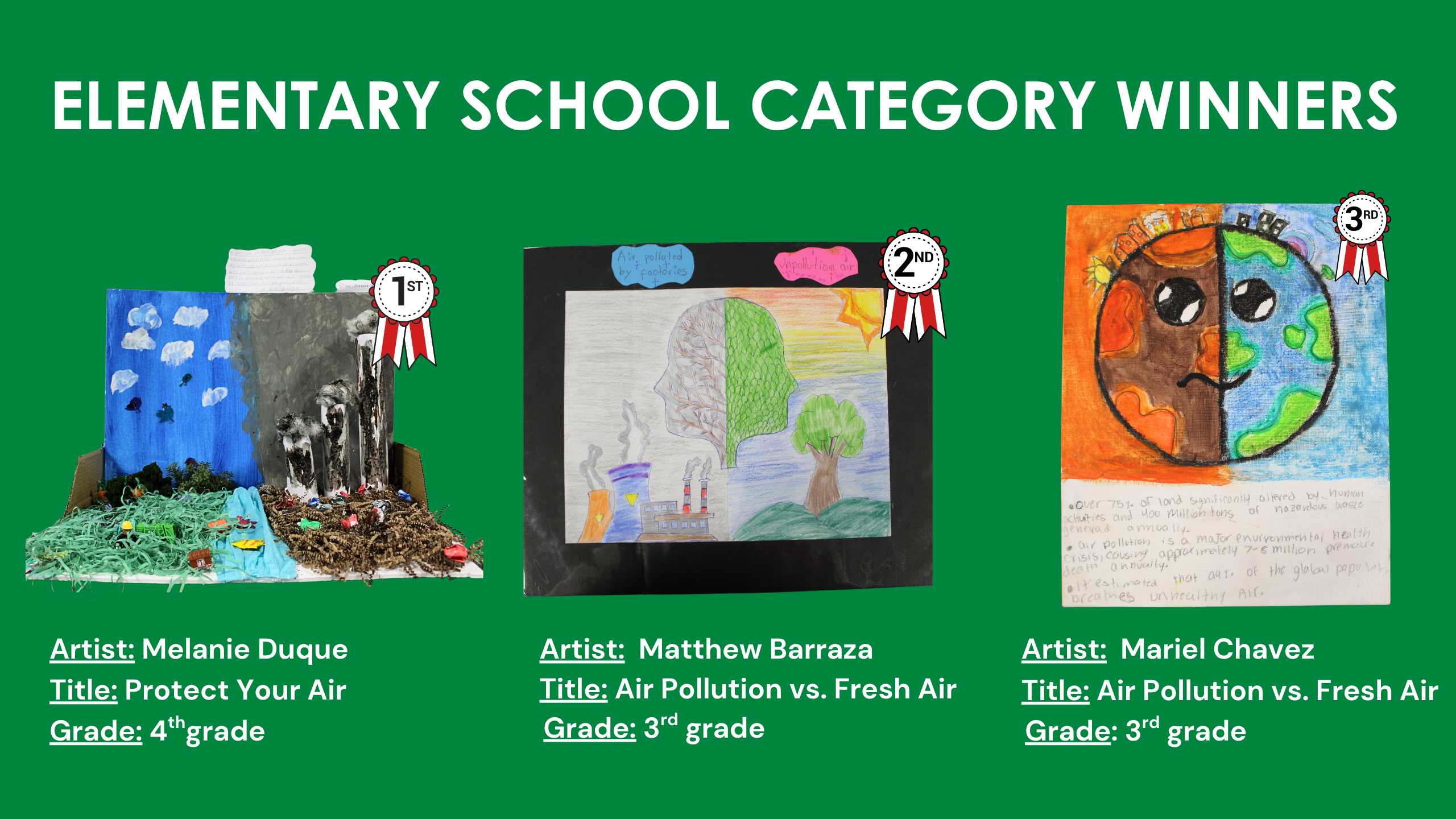 Elementary School art contest: Melanie Duque, Matthew Barraza, Mariel Chavez