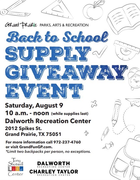 Back to School Supply Giveaway Event August 9
