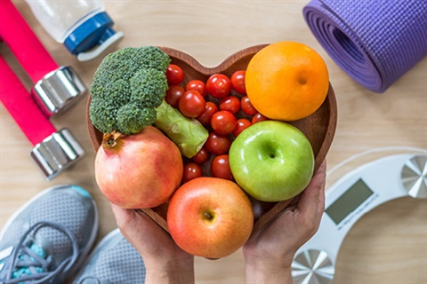 Fruit in heart shaped bowl